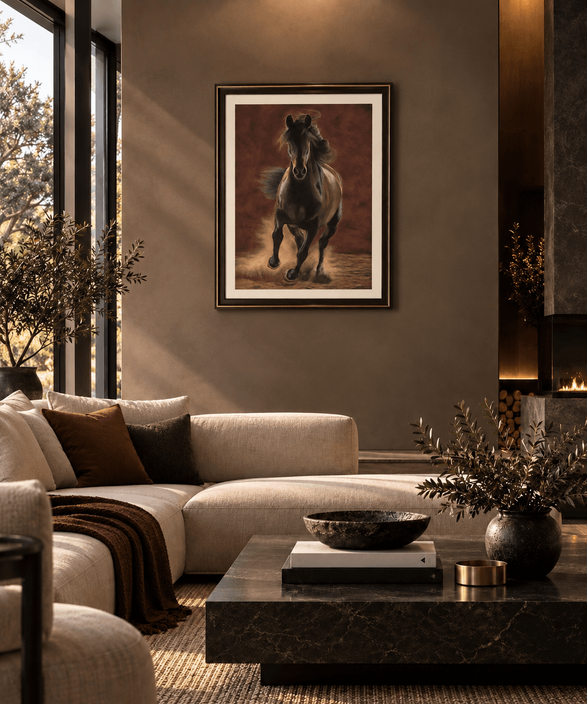 Unbound by Samara LeTard shown in an interior setting to illustrate the scale of the 127 × 97 cm framed artwork.